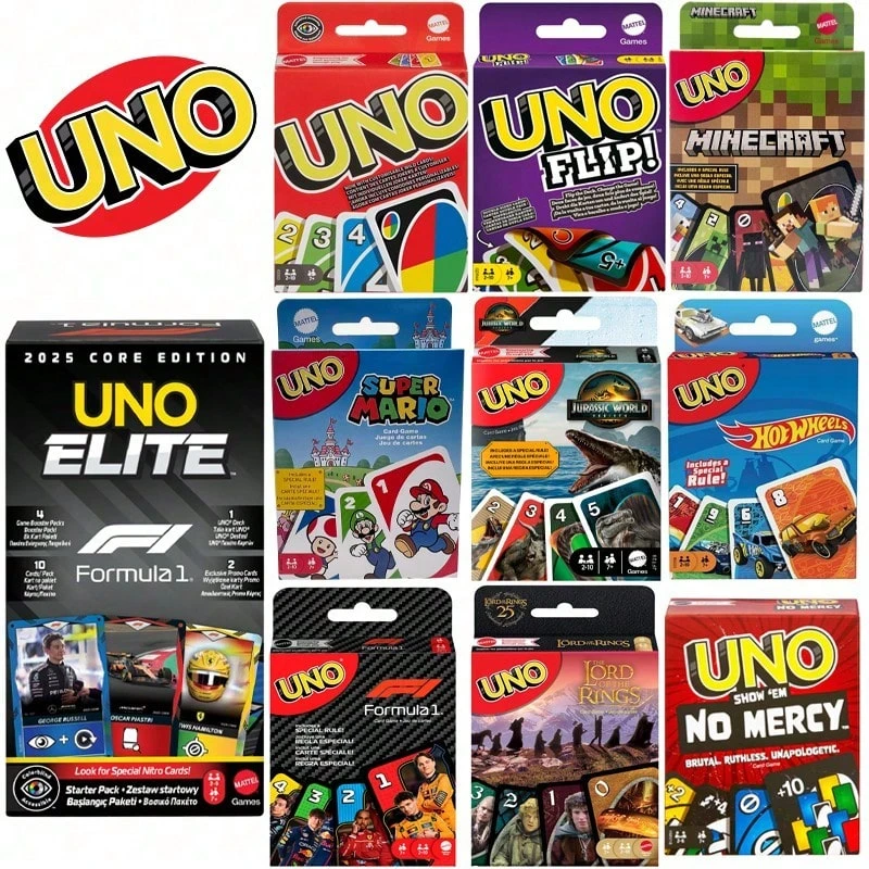 Mattel 美泰UNO F1/我的世界/风火轮/超级马里奥/指环王/快乐卡牌游戏,适合儿童、家庭、旅行和户外露营,卡牌印有F1赛车世界图案 - 彩色 - 查看 1