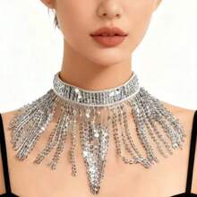 Belly Dance Sequin Fringe Choker Necklace Women Sparkly Tassel Collar Oriental Dance Performance Accessory DS Nightclub Stage Show Costume Jewelry (Multiple Colors Available) - Multicolor - View 16