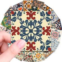 50 PIEZAS Pegatinas de azulejos florales vintage, Pegatinas autoadhesivas extraíbles y resistentes al agua con estilo bohemio para decorar la cocina, el baño y la lavandería, Decoración de pared con patrón marroquí retro para inquilinos y propietarios - Multicolor - Ver 2