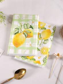 2pcs Lemon Themed Kitchen Towels, Size 40*48cm, Spring/Summer Themed, Soft Absorbent Microfiber Hand Towels, Rustic Style Kitchen Accessories, Dining Table Decor, Bathroom, Gift, Tea Party Supplies - Mustard Yellow - View 4