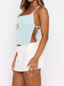 Vaiaye Women's Casual Solid Color Fitted Camisole With Shell Decor, Jacquard Texture Camisole, Suitable For Beach, St. Patrick's Day, And Commuting To Work Summer - Light Blue - View 8