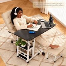 Office Computer Desk, Foldable Mobile Desk With Adjustable Height, Wheels And Storage Drawers - Space-Saving Bed/Sofa Computer Desk, Sturdy Small Work Table, 3-Tier Metal Desk, Suitable For Bedrooms, Living Rooms, Offices, Etc., Space-Saving Desk, Modern Office Desk, Height-Adjustable Table, Multi-Tier Office Desk. - Bàn máy tính ba tầng màu đen (mẫu cao cấp & bbbb) - Xem 9