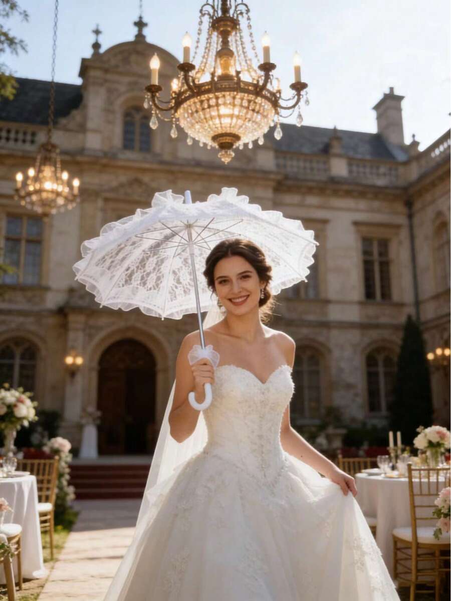 1件公主蕾絲傘,適用於婚禮攝影道具、婚禮裝飾,以及感恩節、新年 - 彩色 - 查看 1