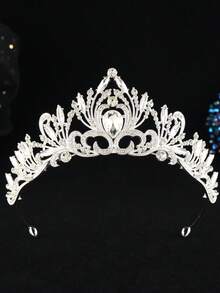 1pc Fashionable Silver Water Drop Glass Bride Crown Alloy Wedding Hair Accessory, Suitable For Women's Holiday, Birthday, Party - Silver - View 2