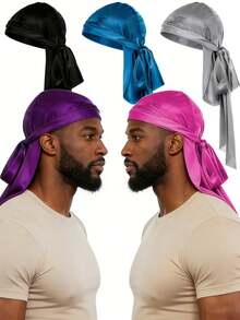 Hip Hop Style Satin Durag, Silky Headwrap For Men Women, Fashion Turban Bandana With Long Tails For Streetwear Luxury, Satin Durag For Night Sleep & Daily Wear, Summer, Beach, Holiday,Festival,Travel - Multicolor - View 4
