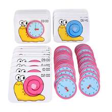 hoojojo 1套时间学习时钟闪卡，蜗牛配对卡，时间教学辅助工具，课堂互动学习材料，教育文具，教师用品，返校季 - 彩色 - 查看 9