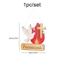 Pentecost Party Decor Wooden Hanging Ornament, Church Wall Background Decoration, Red Flame Cross And Dove Theme, Christian Church Event Baptism Arrangement - Pentecost - View 7