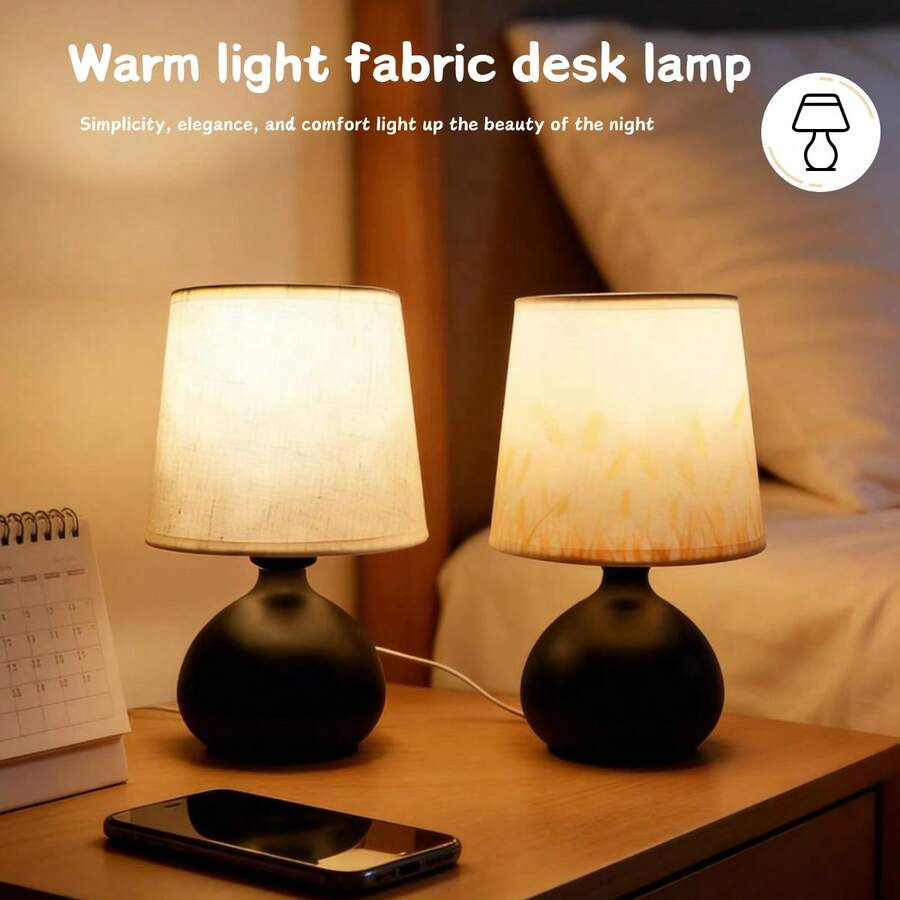 1pc Retro Nordic Style Fabric Table Lamp, With Metal Base, Fabric Lampshade And USB Cable - Dimmable Warm Light Lamp With Switch Control, Suitable For Bedroom, Study, Office Desk, Bedside And More Occasions - Yellow - View 1
