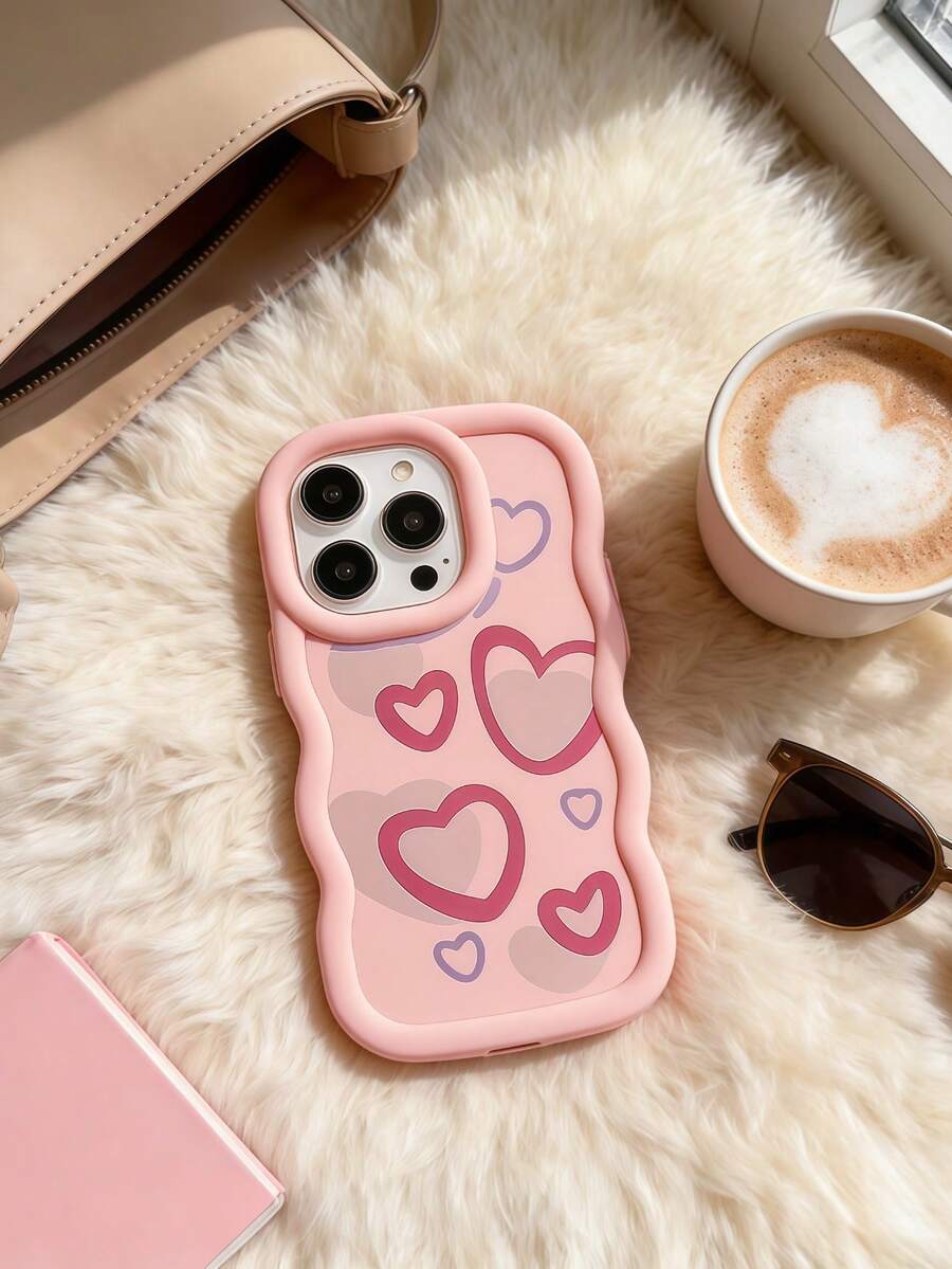 1个柔软TPU波浪裙边手机壳，可爱粉色填充图案，兼容苹果17 Pro Max、17 Air、17 Pro、17、16 Pro Max、16 Plus、16 Pro、16、15 Pro Max、15 Plus、15 Pro、15、14 Pro Max、14 Plus - 粉色 - 查看 1