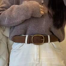 Thắt lưng da lộn phong cách retro mới năm 2026, kiểu dáng gợi cảm, chất liệu vải mờ màu nâu rộng, thiết kế khóa tối giản, phù hợp cho việc đi làm hàng ngày, quần jeans và quần tây thường ngày. - màu nâu - Xem 3