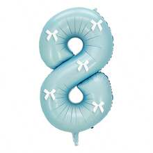 Globo de número de lámina de 32 pulgadas en azul claro con 5 decoraciones de lazos blancos, adecuado para decoración de bodas, fiestas de cumpleaños, celebraciones de aniversario, propuestas, y accesorios fotográficos - Celeste - Ver 13
