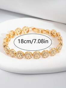 1 Set Luxury Elegant Cubic Zirconia Encrusted Sun Design Bracelet, Suitable For Women's Wedding & Party Wear, Excluding Gift Box - View 6