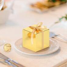Small Gift Boxes With Lids, 24pcs 2x2x2 Inches Gold Boxes Small Treat Box With Ribbons, Cube Candy Box Mini Muffins Macaron Container For Wedding Birthday Party Advent Calendar DIY Supplies - Gold - View 4