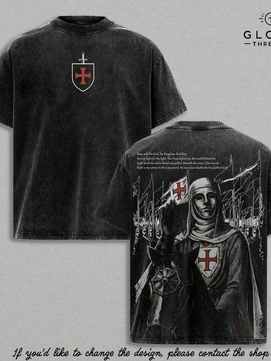 100% Cotton Washed T-ShirtRetro Baldwin IV "The Leper King" The Crusader King And His Holy Army Vintage Washed T-Shirt Hoodie Tank Top Sweatshirt | Jerusalem Cross Medieval Christian Streetwear | Medieval Cross Armor Glory Of God Outfit,Summer Outfits For Women,Graphic T Shirts - 黑色 - 查看 1