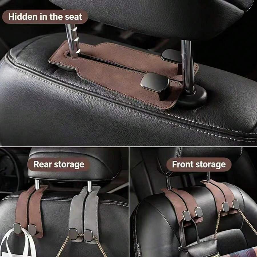 Hidden Dual Hook Car Seat Back Hanger, Velvet Backseat Interior Storage Organizer - A - View 1