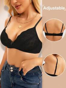 Women's Balconette Sexy Unlined Bra Lace Push Up Bras See Through Underwire,Lace Bralettes For Women No Underwire Sexy Triangle See Thru V Neck Unpadded Bra - 黑色 - 查看 1