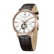 CITIZEN Đồng hồ cơ tự động nam 21 chân kính, vỏ mạ vàng hồng, mặt số lộ máy, mặt màu kem, dây da nâu dập vân cá sấu, đồng hồ đeo tay cổ điển sang trọng, quà tặng dành cho phái mạnh. - màu nâu - Xem 4
