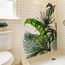 1pc Tropical Green Plant Wall Sticker, Leaf Combination, Self-Adhesive, Bathroom Wall Decor For Fresh And Natural Ambiance - Multicolor - View 2