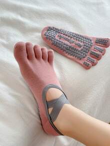 1 Pair Yoga Boat Socks, Split Toe Socks, Cute Style, New Spring/Summer Arrival, Non-Slip Design, Elastic Straps, Colorful, Ble For Yoga, Pilates, Fitness, And Home Use - Multicolor - View 1
