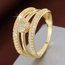 1枚精致线条心形设计立方氧化锆镶嵌女式戒指 - 彩色 - 查看 10