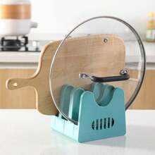 1pc Minimalist Pot Lid Rack, Tabletop Kitchen Pot Lid Holder, Multi-Function Utensil Organizer With 3 Compartments - Multicolor - View 4