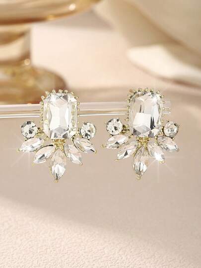 1 Đôi bông tai mặt dây chuyền đính pha lê kiểu retro dành cho nữ, bông tai trang trí thanh lịch, phù hợp để đeo hàng ngày và trong các dịp dự tiệc.