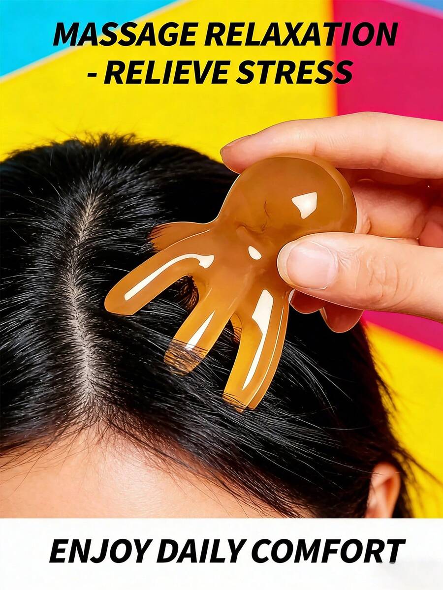 1个/2个章鱼形手动按摩器，头皮按摩器，塑料头皮刮痧板，放松头部按摩器，按摩梳，头部按摩工具，便携式头部按摩刷，舒缓压力头部按摩器，适用于颈部和头皮，多功能手持按摩器，适用于头部、颈部和身体，初学者友好型穴位按摩工具