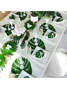 50pcs Large Artificial Palm Leaves, Green Palm Leaf Party Decorations, Tropical Theme Tabletop Decor, Hawaiian Style Leaf Decor, Safari Style Leaf Decor - Green - View 3