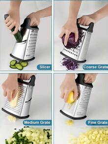 1个盒式刨丝器，不锈钢四面刨丝器，设计用于刨丝奶酪、香料、蔬菜、生姜和土豆，带手柄 - 彩色 - 查看 4