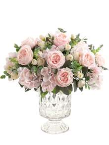 1/3pcs Artificial Peony Hydrangea Bouquet, Suitable For Home Decor, Kitchen Decor, Autumn Decor, Outdoor Decor, Dining Table Decor, Wedding Decor, Artificial Plants, Women's Gifts, Back To School Season - Baby Pink - View 2