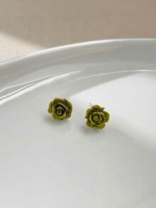 Decorative Jacket For Earrings With Faux Pearl And Leaf Design - 綠色的 - 查看 4