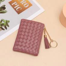 Crocheted Silver Coin Purse: Compact, Lightweight, And Versatile – Card Holder, Keychain, With Fringe, Zipper, Short Wallet. - A43# Xanh nhạt - Xem 4