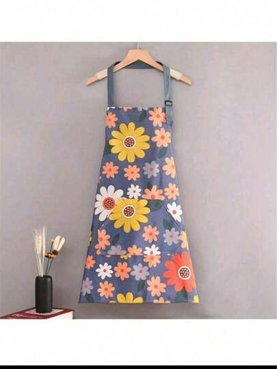 1pc Waterproof Printed Apron, Suitable For Gardening, Cooking, Oil-Proof, Applicable For Kitchen, Bathroom, Home