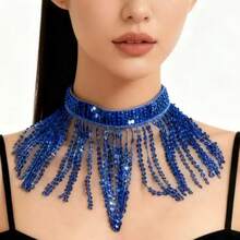 Belly Dance Sequin Fringe Choker Necklace Women Sparkly Tassel Collar Oriental Dance Performance Accessory DS Nightclub Stage Show Costume Jewelry (Multiple Colors Available) - Multicolor - View 9