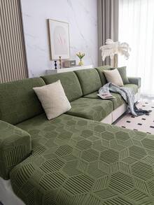 1 pieza Funda de sofá a rayas de unicolor, funda de cojín de asiento de sofá minimalista moderna, para uso en todas las estaciones, fija antideslizante y antipolvo, alta elasticidad, resistente al desgaste y a las arrugas, cómoda, lavable a máquina, antiperchado, no deformable, no destiñe, antirasguños de gato, antimancha, renovación de sofá, decoración de sofá, mejora del ambiente, se ajusta a sofás de 1-4 plazas, sofá en forma de L - Verde - Ver 5