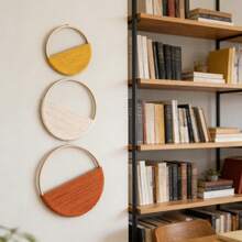 3 piezas Colgante de pared de macramé, conjunto de decoración de pared con aro de bambú hecho a mano y patrón geométrico - Multicolor - Ver 2