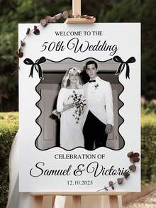 Personalized Boho Style Wedding Welcome Sign, Customizable PVC Board With Name/Date, Suitable For Wedding, Anniversary Decoration, Ceremony Reception Desk Display - Multicolor - View 6
