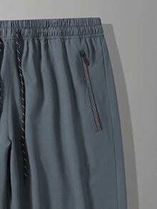 Plus Size Men's Casual Straight Leg Sweatpants With Drawstring Waist And Zipper Pockets, Loose Comfortable Leg Opening, Fashion Letter Print Design, Breathable Quick-Dry, Ideal For Lazy Plus Size Men To Wear In Summer, Gym Workout, Running And Other Sports - Dark Grey - View 4