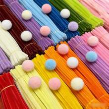 240-delars set med rörrensningsstänger, inklusive 100 st tvinnade rörrensningsstänger och 140 st färgglada pompoms, paljettfiltstavar, flerfärgat set med handgjorda rörrensningsstänger, plyschstänger, gör-det-själv-pyssel, dekorationer, hushållsartiklar - Macaron blandade färger 240-delars set - Visa 1