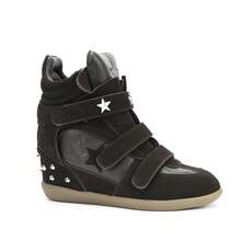 7cm Hidden Wedge High Top Sneakers For Women, Suede Retro Platform Casual Shoes - 深棕 - 查看 1