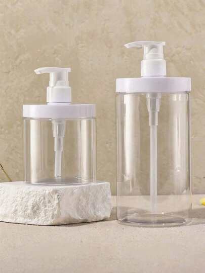 1/2 Pcs 300ml/500ml/1000ml Wide Mouth Refillable Pump Bottle | Leak-Proof Travel Dispenser For Shower Gel, Essential Oils, Hand Soap (Elegant White Cap)