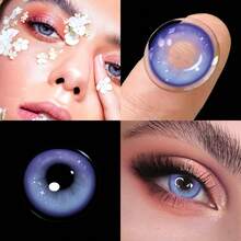 Lalens 1副装 14.5mm 蓝紫色，可佩戴6个月，色彩鲜艳，小瞳孔设计，防水，时尚装饰，柔软舒适，适合日常通勤、休闲和户外活动。 - Genshin Blue Violet - 查看 3