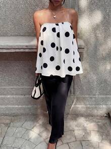 GLOpass Polka Dot Loose Fit Camisole Top, Sexy & Elegant For Daily Wear And Gatherings Summer - Black and White - View 3