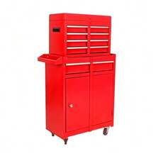 5-Drawer Storage Box, With Casters And Rolling Options, Removable Top And Adjustable Shelves, Garage Toolbox - Red - View 4
