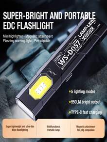 便攜式手持 LED 手電筒，USB 充電家用手電筒，戶外高亮度手電筒，紅藍雙色閃光燈，輕量工作燈，適用於居家、登山、釣魚、露營、緊急照明 - 便攜款 - 查看 9