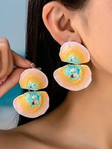 1 Pasang Anting Pantai Boho - Enamel Gradien Dua Lapisan dengan Bintang Laut - Perhiasan Pernyataan Bertema Bahari - kerang - View 12