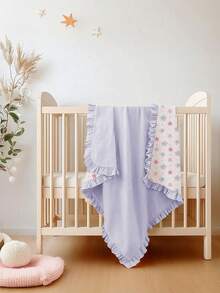 1pc Soft Cotton Floral Baby Blanket, Sweet Ruffle Edge Infant Cotton Blanket - Multicolor - View 4