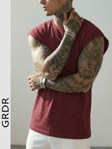 GRDR Men's Summer Casual Sleeveless Round Neck Tank Top - Burgundy - View 4