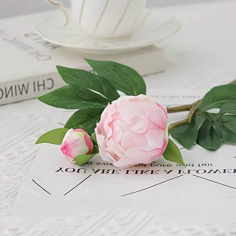 1/5 Ramo de 19 pulgadas de flores artificiales de peonía, peonía realista, flores falsas, adecuadas para decoración del hogar, regalo del Día de San Valentín, regalo del Día de la Madre, decoración central de boda, decoración de fiesta, ramo de boda, decoración de oficina, decoración de dormitorio y sala de estar - Rosa - Ver 1