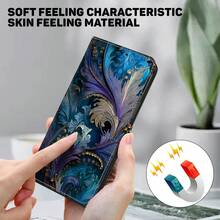 GLANDOTU Vintage Gold Feather Pattern PU Leather Wallet Phone Case With Card Slots, Lanyard, Stand, Protective Cover For Multiple Phone Brands And Models - Multicolor - View 5